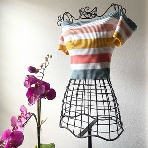 Multi-Colored Striped Off the Shoulder Crop Top